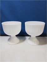 Pair of milk glass planters 7 in tall