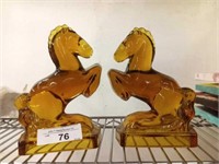 AMBER GLASS HORSE BOOK ENDS
