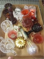 TRAY OF CRANBERRY, RUBY, MISC GLASSES