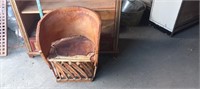 1940's -50's Wood + Leather Barrel Back Chair