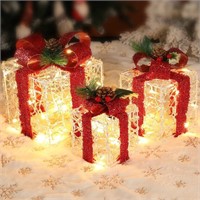 Christmas Lighted Gift Boxes Decorations, Set of