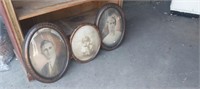 4 Antique Dome Glass Oval Frames w/ Pictures