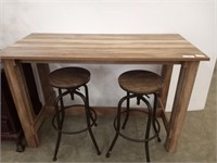 RETRO STYLE TABLE AND 2 ADJUSTABLE BARSTOOLS