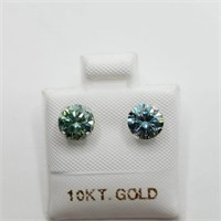 $600 10K  Greenish Blue Moissanite(1.5ct) Earrings