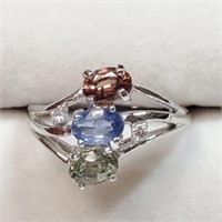 $2250 10K  Green,Blue, Orange Sapp(1.65ct) Diamond