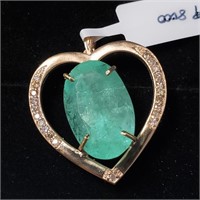 $15630 14K  Emerald(16.5ct) Diamond(0.2ct) Pendant