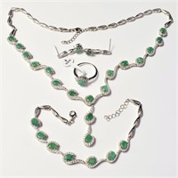 $2000 Silver Emerald Necklace,Bracelet,Ring And Ea