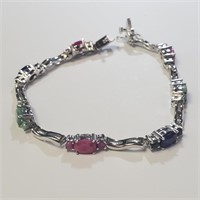 $600 Silver Ruby Emerald And Sapphire 7.5"(8ct) B