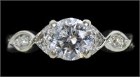 14K White gold Art carved Annika diamond ring,