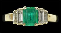 18K Yellow gold emerald cut natural emerald ring
