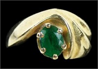 14K Yellow gold oval cut natural emerald ring,