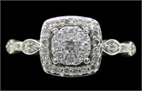 10K White gold pave diamond ring with diamond