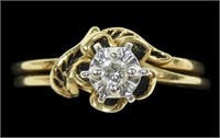 10K Yellow gold diamond wedding ring set, floral