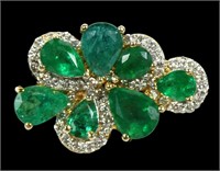 14K Yellow gold pear cut natural emerald cocktail