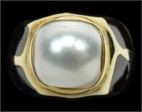 14K Yellow gold bezel set pearl ring, approx. 10mm