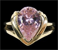 14K Yellow gold fancy pear cut pink stone ring