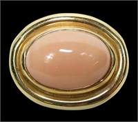 14K Yellow gold bezel set oval cabochon coral ring