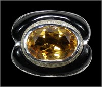 14K White gold bezel set oval mix cut citrine ring