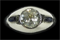 14K White gold bezel set crystal ring with blue