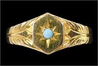 10K Yellow gold baby ring with turquoise colored