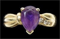 14K Yellow gold pear cut amethyst ring with three