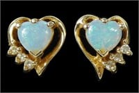 14K Yellow gold heart shape opal cabochon post