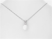 14K White Gold Mounted Pearl Pendant, Chain