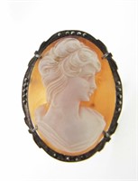 Antique Shell Cameo Brooch, German Silver