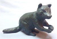 Realistic Cast Bronze Figure of a Raccoon