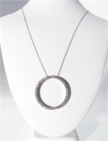 14K White Gold Diamond Circle Pendant, Chain