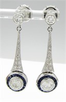 18K White Gold Diamond, Sapphire Drop Earrings