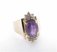 14K Gold Lady's Amethyst and Diamond Ring