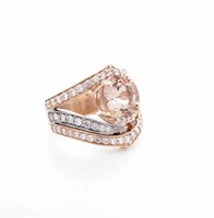 14K Rose/White Gold Morganite, Diamond Ring