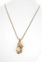 14K Yellow Gold Chain, Gold Nugget Pendant