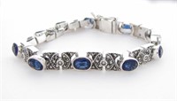 Sterling Marcasite Synthetic Sapphire Bracelet