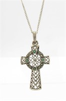 Solvar Irish Emerald Celtic Cross Sterling Pendant