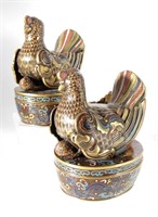 Pair of Chinese Cloisonne Hens on Nests