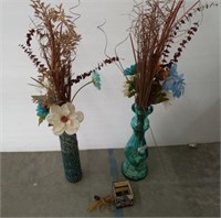 GROUP: 2 TALL VASES W/ ARTIFICIAL FLOWERS,