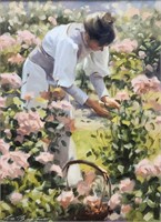 Tom Browning 13.5x10.5 O/B "In A Rose Garden"