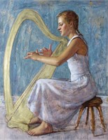 Leo Neufeld 19x15 O/B Harpist
