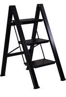 Black metal 3 step folding ladder scratched