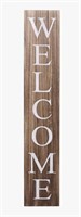Alben tall wooden porch welcome sign brown