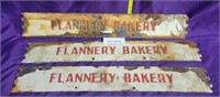 3 VTG SINGLE SIDED FLANNERY BAKERY SIGNS