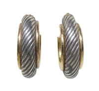 14K and sterling silver rope etched hoop earrings,
