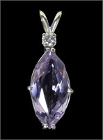 14K White gold marquise cut amethyst pendant with