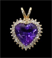 14K Yellow gold heart shape amethyst pendant with