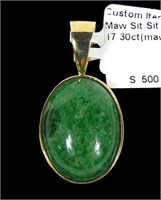 14K Yellow gold bezel set green gemstone pendant,