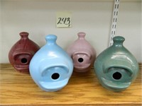 (4) Colored Pottery Birdhouses