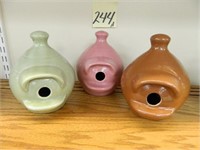 (3) Colored Pottery Birdhouses
