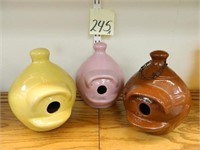 (3) Colored Pottery Birdhouses